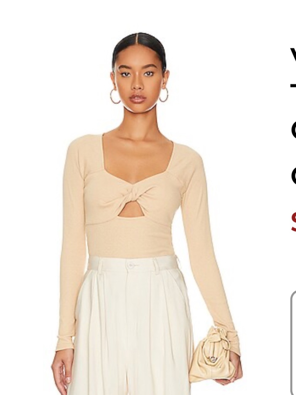 Chaser Twist-Front Long Sleeve Crop Top in Beige